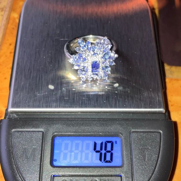Natural Tanzanite Sterling Silver Cocktail Ring Size 6 - Picture 9 of 9